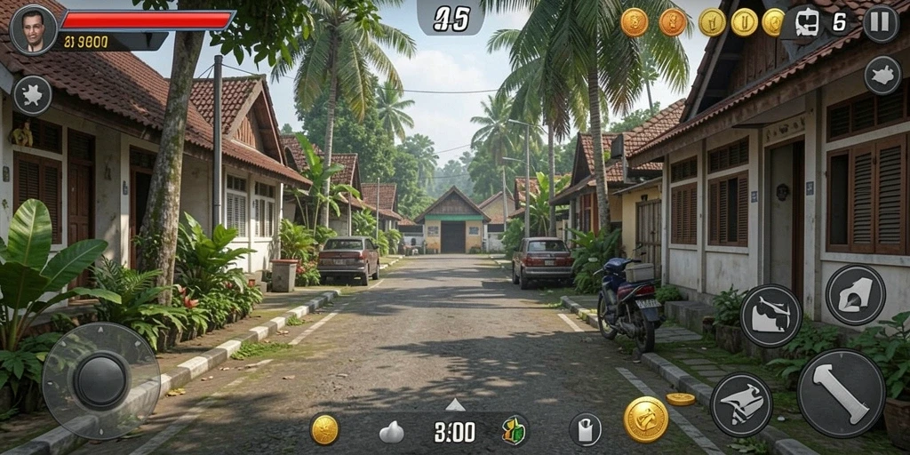 Tampilan level pertama yang menakjubkan dan penuh warna.